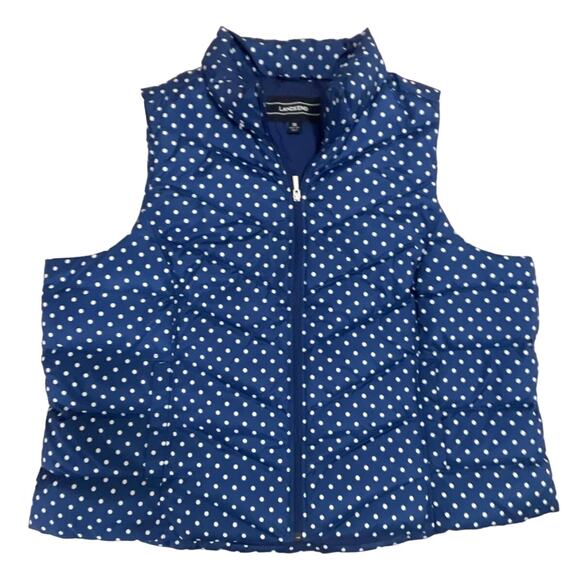 Plus Size Lands End DOWN Puffer Vest, NWOT, Polka Dot, Warm, Snow, Ladies 3x - Picture 1 of 5